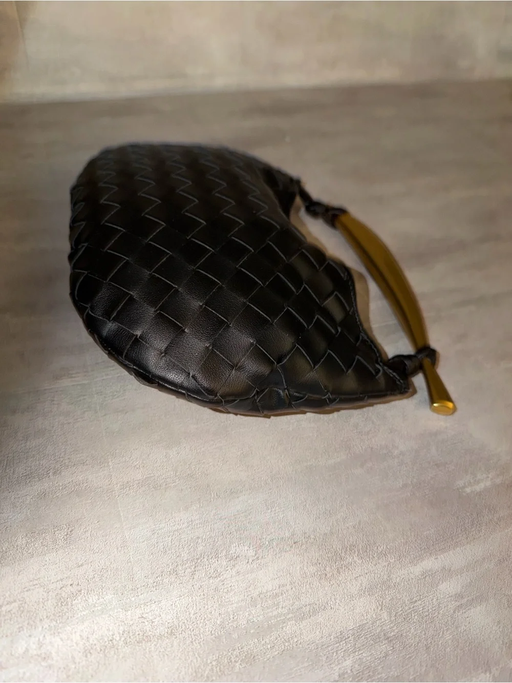 Black Woven Faux Leather with Top Gold Handle - Picture 5 of 9